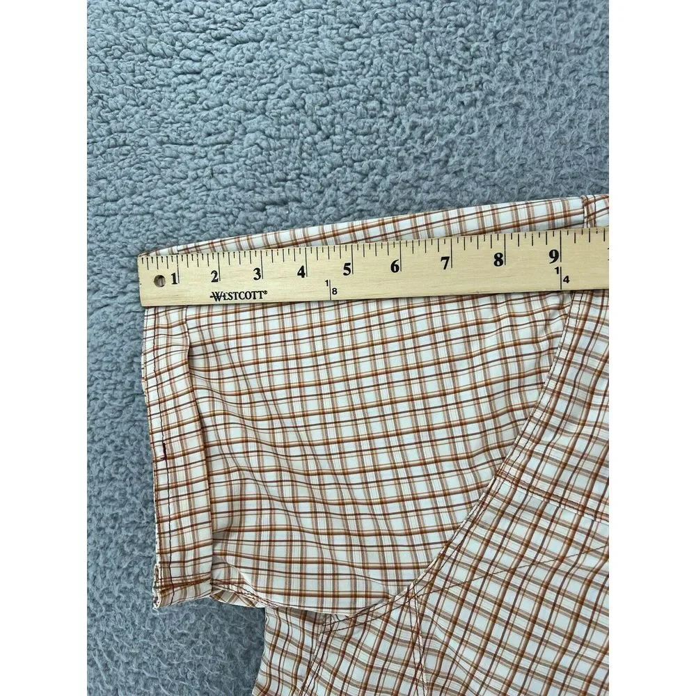 The North Face Mens Large Collared Short Sleeve Plaid Button Up Orange Vent READ